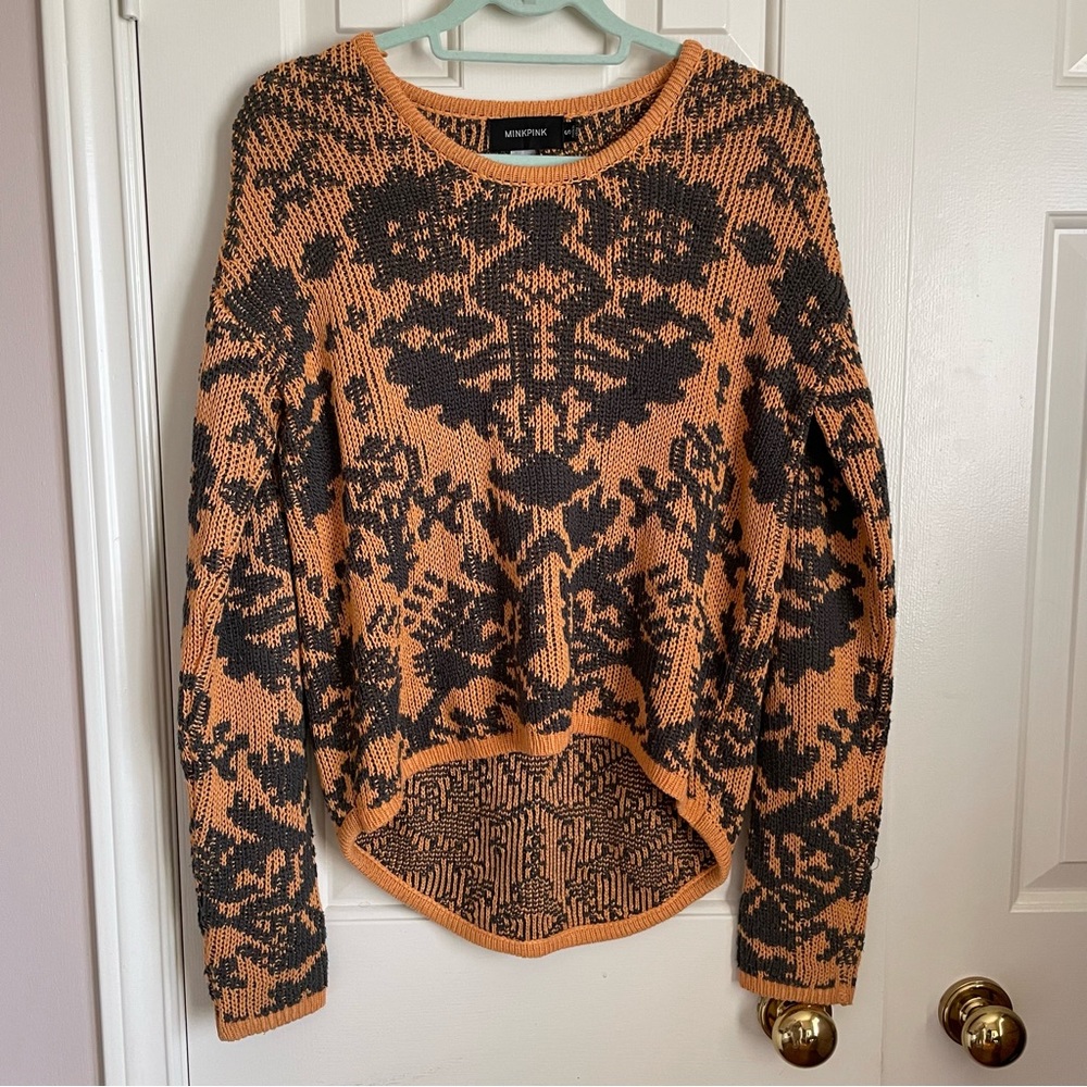 Boho Fall Knit Sweater • Orange + Charcoal
